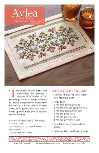 BitKit Little Leaves cross stitch folk embroidery kit