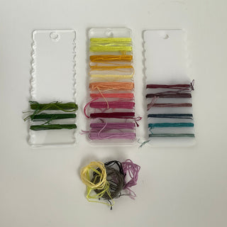 Set of colorful thread skeins on white background