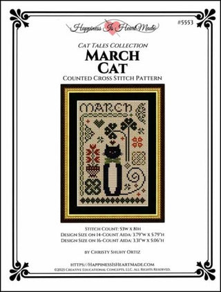 Image of March Cat: Cat Tales Collection Cross Stitch Pattern by Happiness Is Heartmade