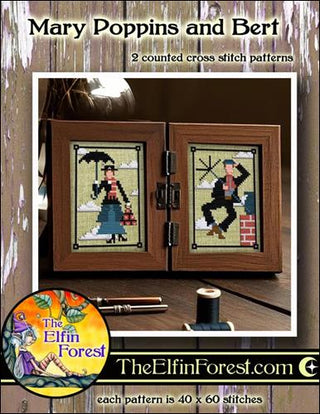 Cover of Mary Poppins and Bert Cross Stitch Pattern by The Elfin Forest.