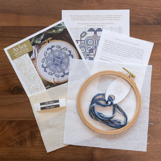 Mediterranean Medallion cross stitch hoop kit in three colors!