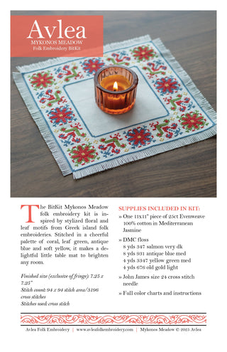 BitKit Mykonos Meadow cross stitch folk embroidery kit