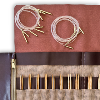 Premium 5 Inch Olive Wood Interchangeable Circular Knitting Needle Set with Carrying Case (29 Piece Set)
