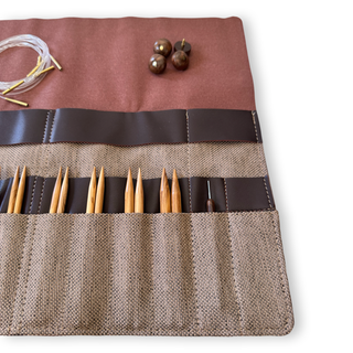 Premium 5 Inch Olive Wood Interchangeable Circular Knitting Needle Set with Carrying Case (29 Piece Set)
