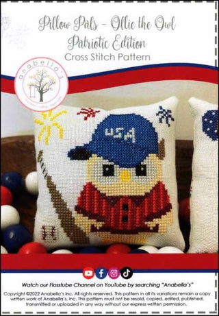Ollie the Owl Pillow Pals Patriotic Edition Cross Stitch Pattern by Anabella's - Premium Pattern, Cross Stitch from Anabella's - Just $8! Shop now at Crossed Hearts Needlework & Design