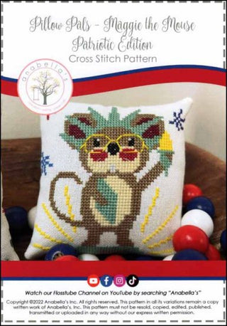 Maggie the Mouse Pillow Pals Patriotic Edition Cross Stitch Pattern - Premium Pattern, Cross Stitch from Anabella's - Just $8! Shop now at Crossed Hearts Needlework & Design