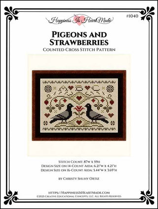 Pigeons and Strawberries Counted Cross Stitch Pattern by Happiness Is HeartMade.