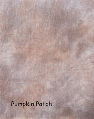 A close-up fabric texture swatch with a mottled, tie-dye pattern in shades of beige, light brown, and soft gray, labeled 'Pumpkin Patch' at the bottom left.