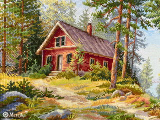 Red Cabin In The Woods Needlecraft Kit by Merejka - Premium Needlecraft Kit from Merejka - Just $83.70! Shop now at Crossed Hearts Needlework & Design