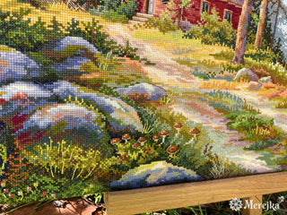 Red Cabin In The Woods Needlecraft Kit by Merejka - Premium Needlecraft Kit from Merejka - Just $83.70! Shop now at Crossed Hearts Needlework & Design