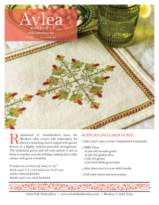 Rhodora cross stitch folk embroidery kit
