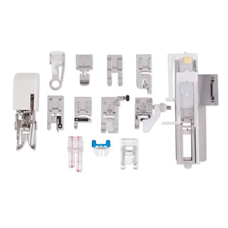 Set of sewing machine attachments on a white background