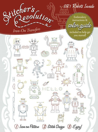 SR1 Robots Invade – Stitcher’s Revolution®  Hand Stitch Embroidery Transfer Pattern