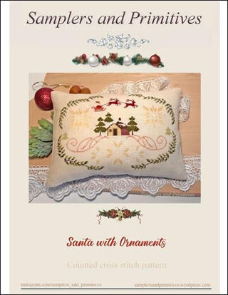 Image of Santa with Ornaments Cross Stitch Pattern by Samplers and Primitives