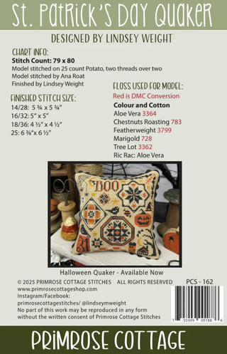 St. Patrick's Day Quaker Cross Stitch Pattern by Primrose Cottage Stitches