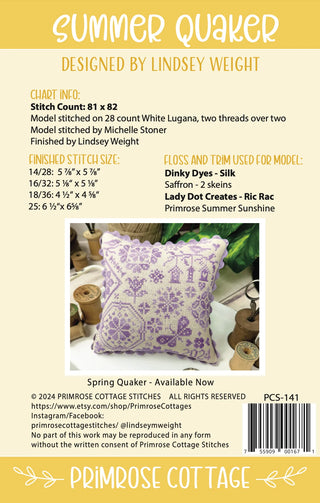 Summer Quaker Cross Stitch Pattern by Primrose Cottage Stitches