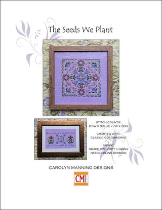 Cross-stitch pattern with framed design on a white background, featuring Carolyn Manning Designs branding.