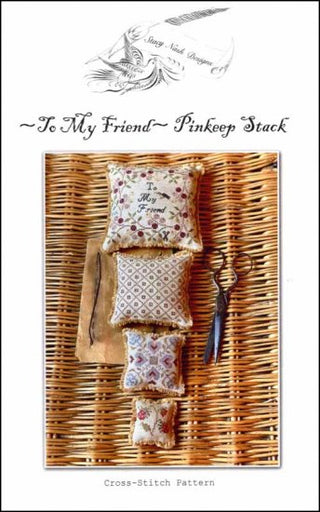 To My Friend ~ Pinkeep Stack Cross Stitch Pattern by Stacy Nash Primitives - Premium Pattern, Cross Stitch from Stacy Nash Designs - Just $12! Shop now at Crossed Hearts Needlework & Design