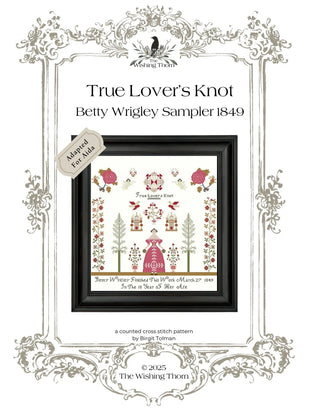Sampler pattern cover with decorative frame and text