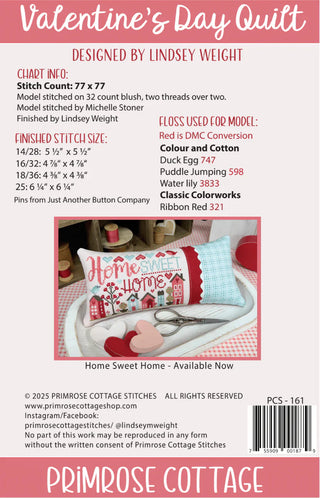 Valentine's Day Quilt Cross Stitch Pattern by Primrose Cottage Stitches 