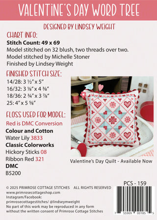 Valentine's Day Word Tree Cross Stitch Pattern by Primrose Cottage Stitches 