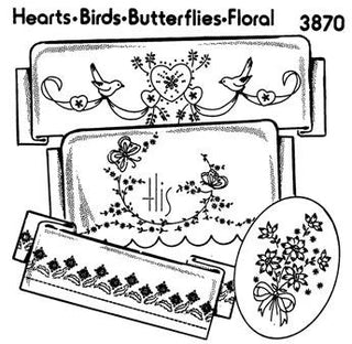 Aunt Martha's #3870 Hearts, Birds, Butterflies, & Floral Iron-On Transfer Pattern