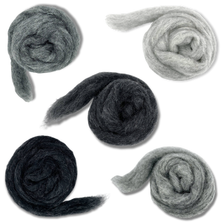 Grey Spectrum Carded Corriedale Wool Sliver Variety Pack