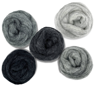Grey Spectrum Carded Corriedale Wool Sliver Variety Pack