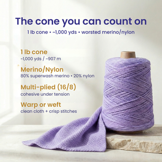 Revolution Fibers Heritage Yarn Worsted 1 lb Weaving Cones | 80% Superwash Merino Wool and 20% Nylon Blend
