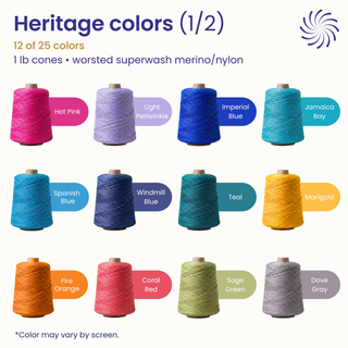 Revolution Fibers Heritage Yarn Worsted 1 lb Weaving Cones | 80% Superwash Merino Wool and 20% Nylon Blend