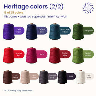 Revolution Fibers Heritage Yarn Worsted 1 lb Weaving Cones | 80% Superwash Merino Wool and 20% Nylon Blend