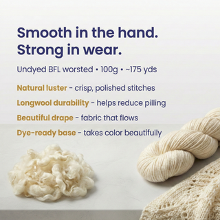 Blue Faced Leicester Worsted Weight Yarn | Undyed 100 Gram Skein | ~175 Yards