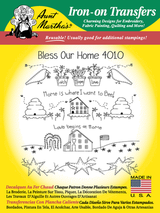 Bless Our Home Embroidery Iron-On Transfer #4010 by Aunt Martha's® - Crossed Hearts Needlework & Design