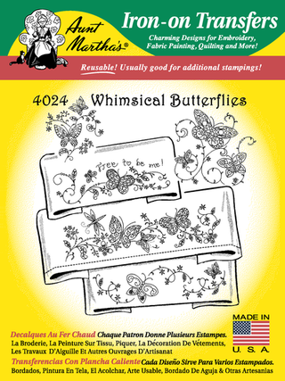Aunt Martha's® Whimsical Butterflies Iron-on Embroidery Pattern - Crossed Hearts Needlework & Design