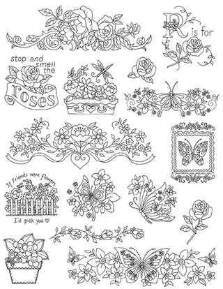 Aunt Martha's® Flower & Butterflies Iron-on Embroidery Pattern - Crossed Hearts Needlework & Design