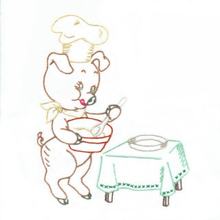 Aunt Martha’s 3743 Personality Pigs vintage embroidery transfer pattern with days of the week pig designs on an 18x24 iron-on sheet