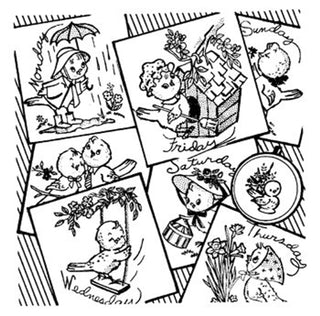 Aunt Martha’s 3747 Birds of a Feather vintage embroidery transfer pattern with days of the week bird designs on an 18x24 iron-on sheet