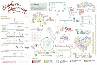Stitcher’s Revolution SR12 Sew Crafty iron-on embroidery transfer pattern featuring sewing and crafting themed designs