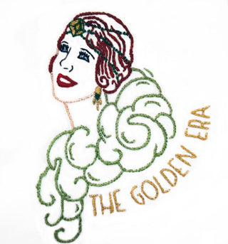 Stitcher’s Revolution SR14 Roaring 20s iron-on embroidery transfer pattern featuring 1920s flapper and jazz themed designs