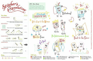 Stitcher’s Revolution SR15 Movie Munchies iron-on embroidery transfer pattern featuring popcorn, candy, and movie snack themed designs