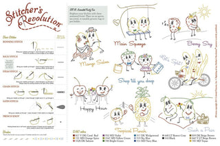 Stitcher’s Revolution SR18 Animated Fruity Fun iron-on embroidery transfer pattern with playful fruit and vegetable designs