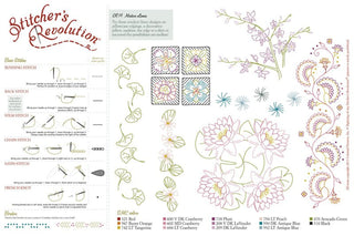 Add elegant stitched details to home linens with SR19 Modern Linens by Stitcher’s Revolution®. Iron-on embroidery transfers with florals, borders, and DMC® color guide.