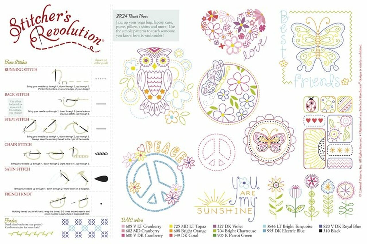 SR24 Flower Power – Stitcher’s Revolution® Iron-On Embroidery Transfer ...