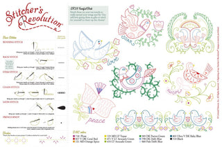 SR26 Fanciful Birds Stitcher’s Revolution iron-on embroidery transfer pattern with whimsical bird designs
