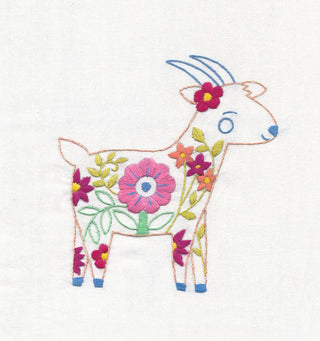 SR34 Floral Farm Friends Stitcher’s Revolution iron-on embroidery transfer pattern with floral farm animals