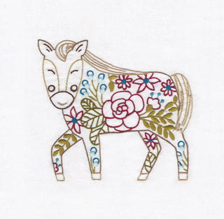 SR34 Floral Farm Friends Stitcher’s Revolution iron-on embroidery transfer pattern with floral farm animals