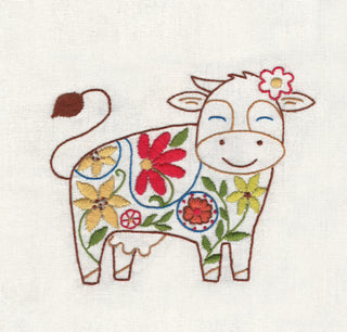 SR34 Floral Farm Friends Stitcher’s Revolution iron-on embroidery transfer pattern with floral farm animals